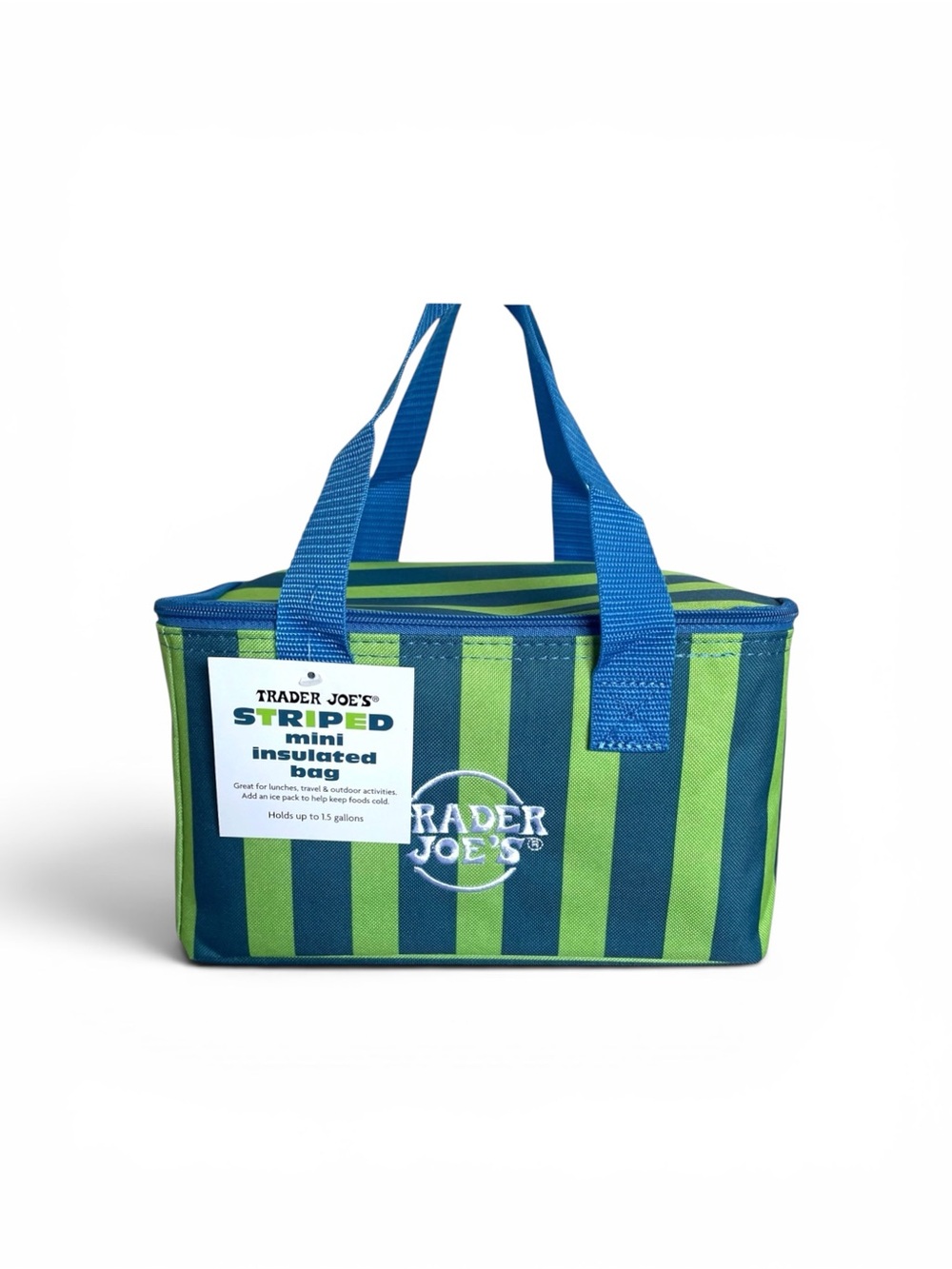 Trader Joe's Striped Blue Green Mini Insulated Tote Lunch Bag